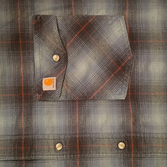 Carhartt Steel Blue Plaid Rugged Flex Hamilton Pearl Snap Flannel Shirt Size 2XL - Picture 3 of 11